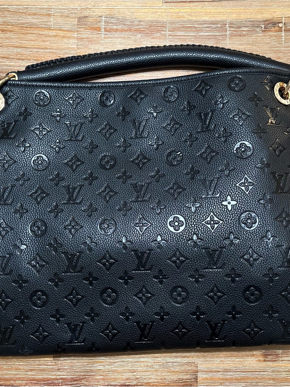Inspired By High End Designer Black Monogram-Embossed Tote with Gold Hardware